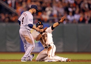 Angel Pagan after his stolen base in Game 2 of the 2012 World Series.